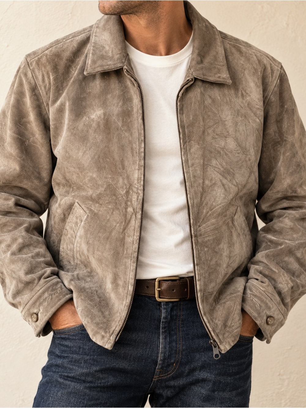 Distressed Suede Leather Jacket Men’s L Western Cowboy Ranch